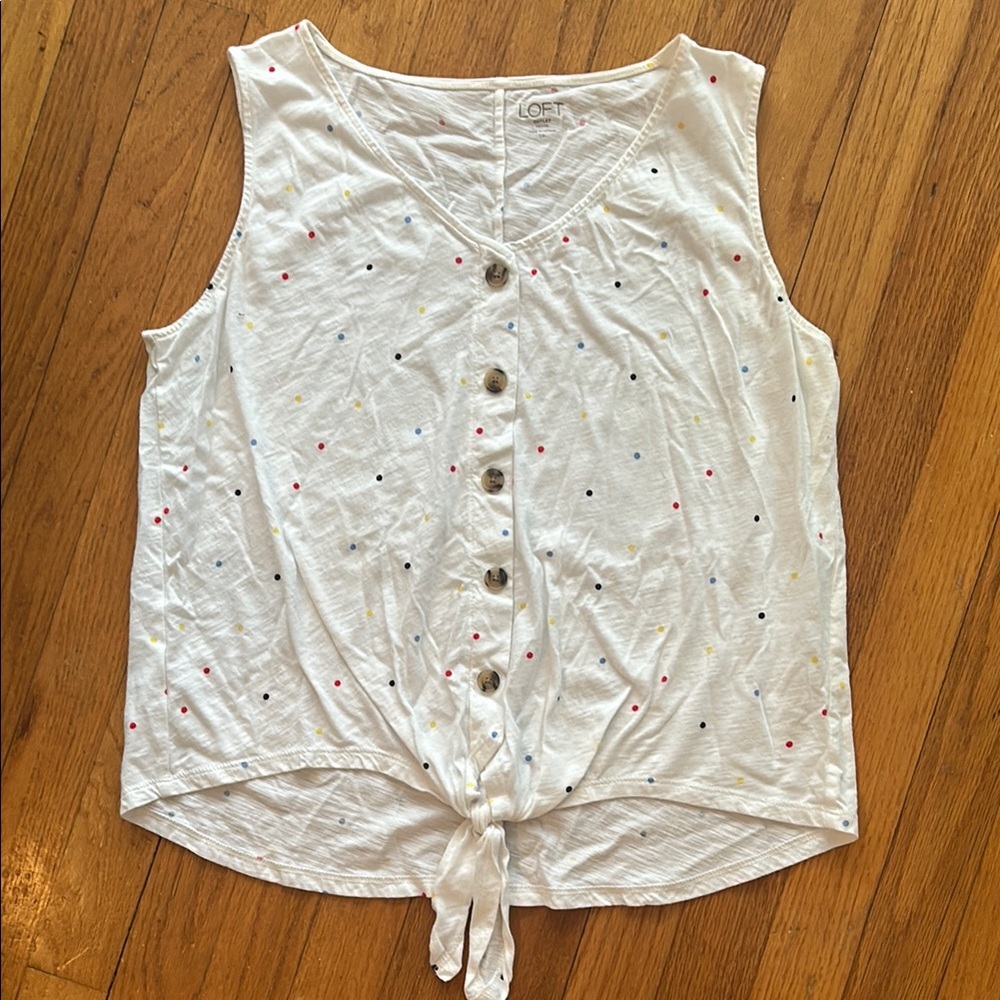 LOFT White Sleeveless Tie Front Tank Top